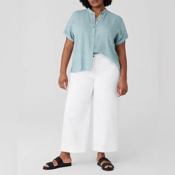 Eileen Fisher Organic Cotton Wide-Leg Cropped White Jeans size XL - Picture 3 of 15